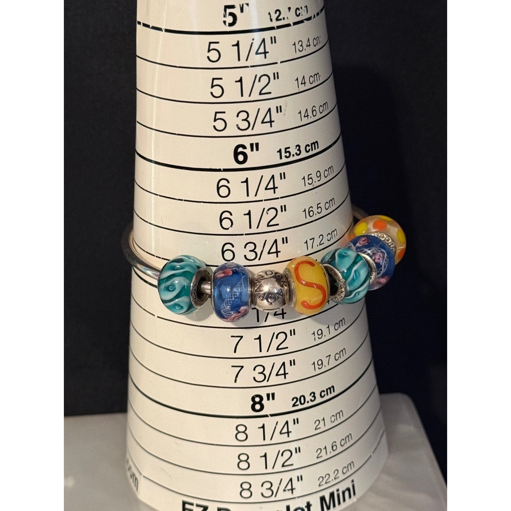 Pandora Sterling Silver Bangle Bracelet with 6 Colorful Glass Charms - Picture 2 of 8